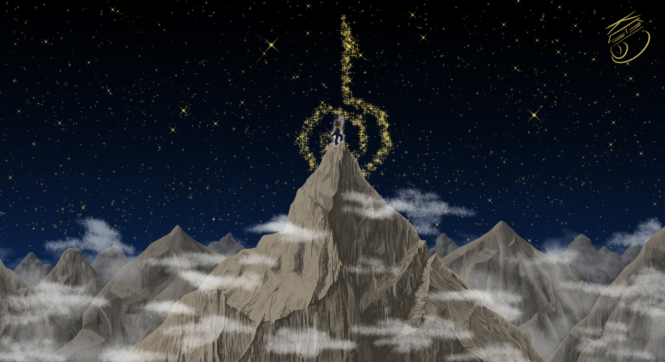 montagne sur ciel étoilé